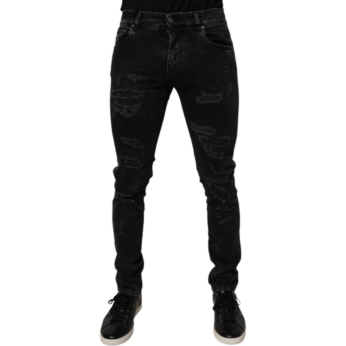 Schwarze Slim-Fit Jeans mit Distressed-Look