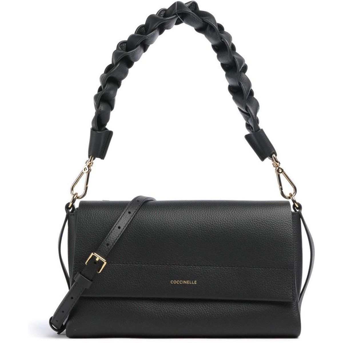 Schwarze Leder Schultertasche mit geflochtenem Riemen