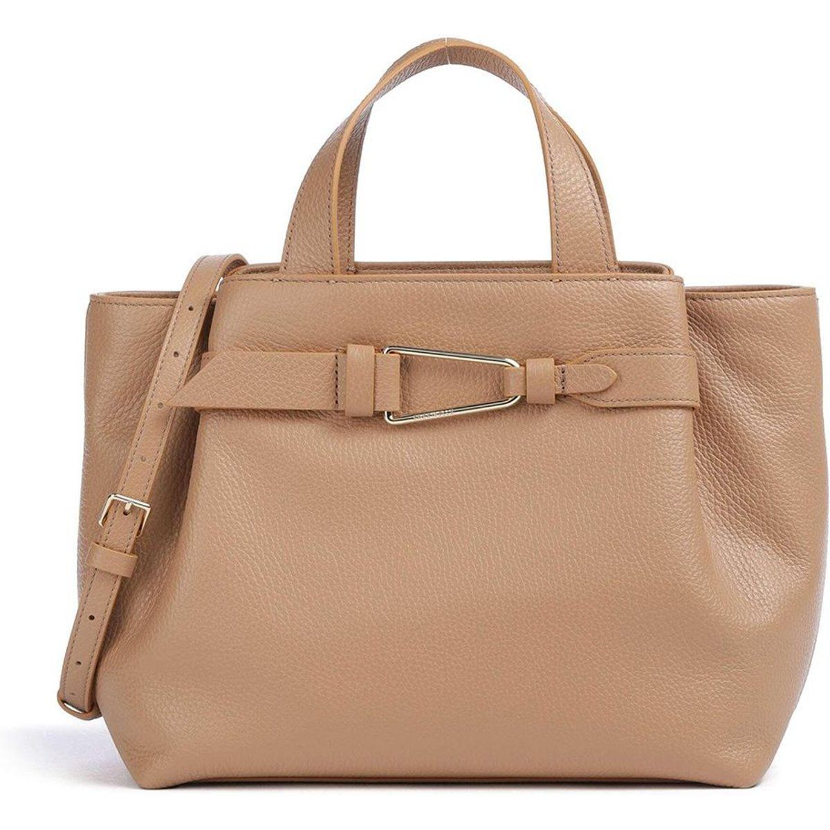 Strukturierte Lederhandtasche mit Schnalle