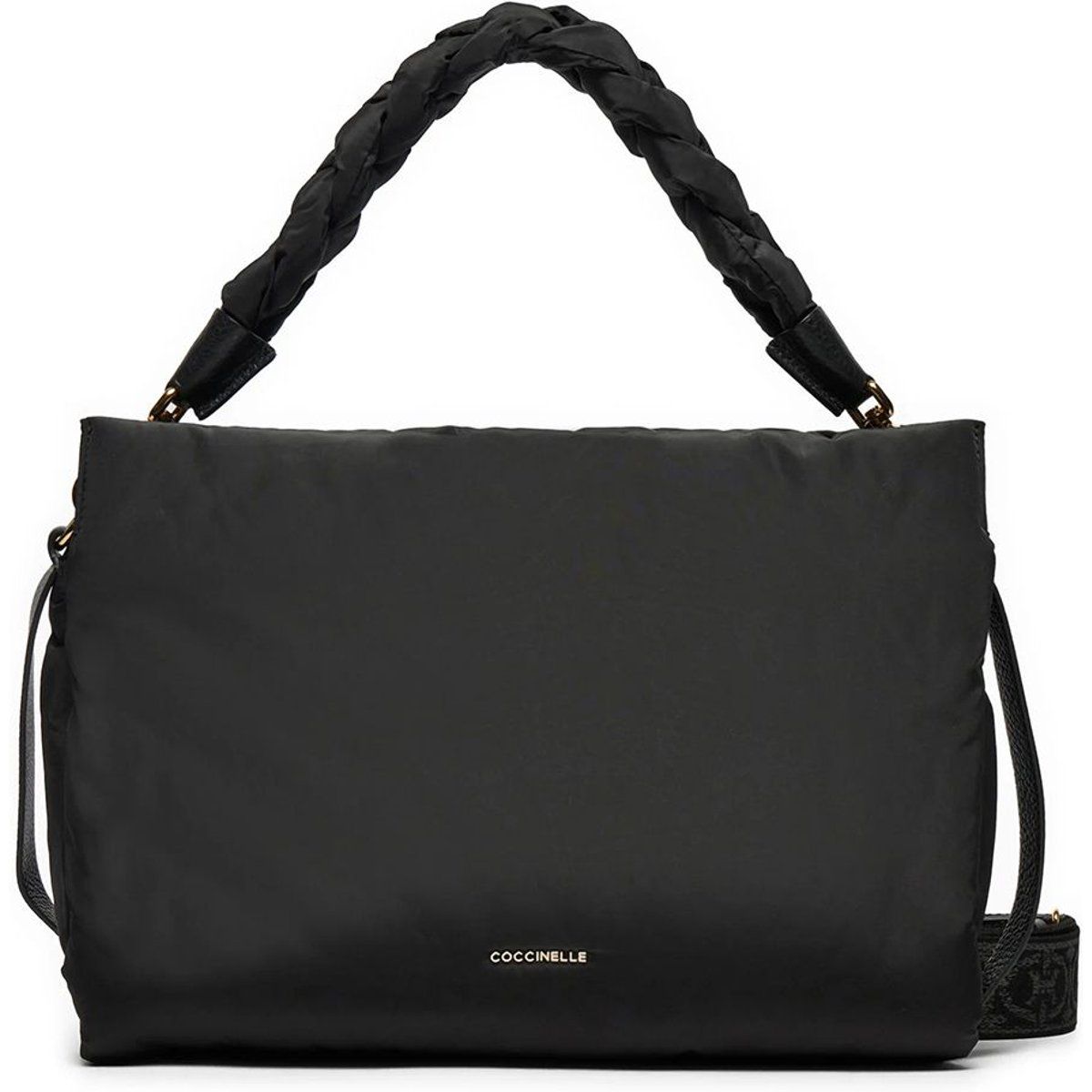 Puffy Nylon Schultertasche mit Flechtdetail