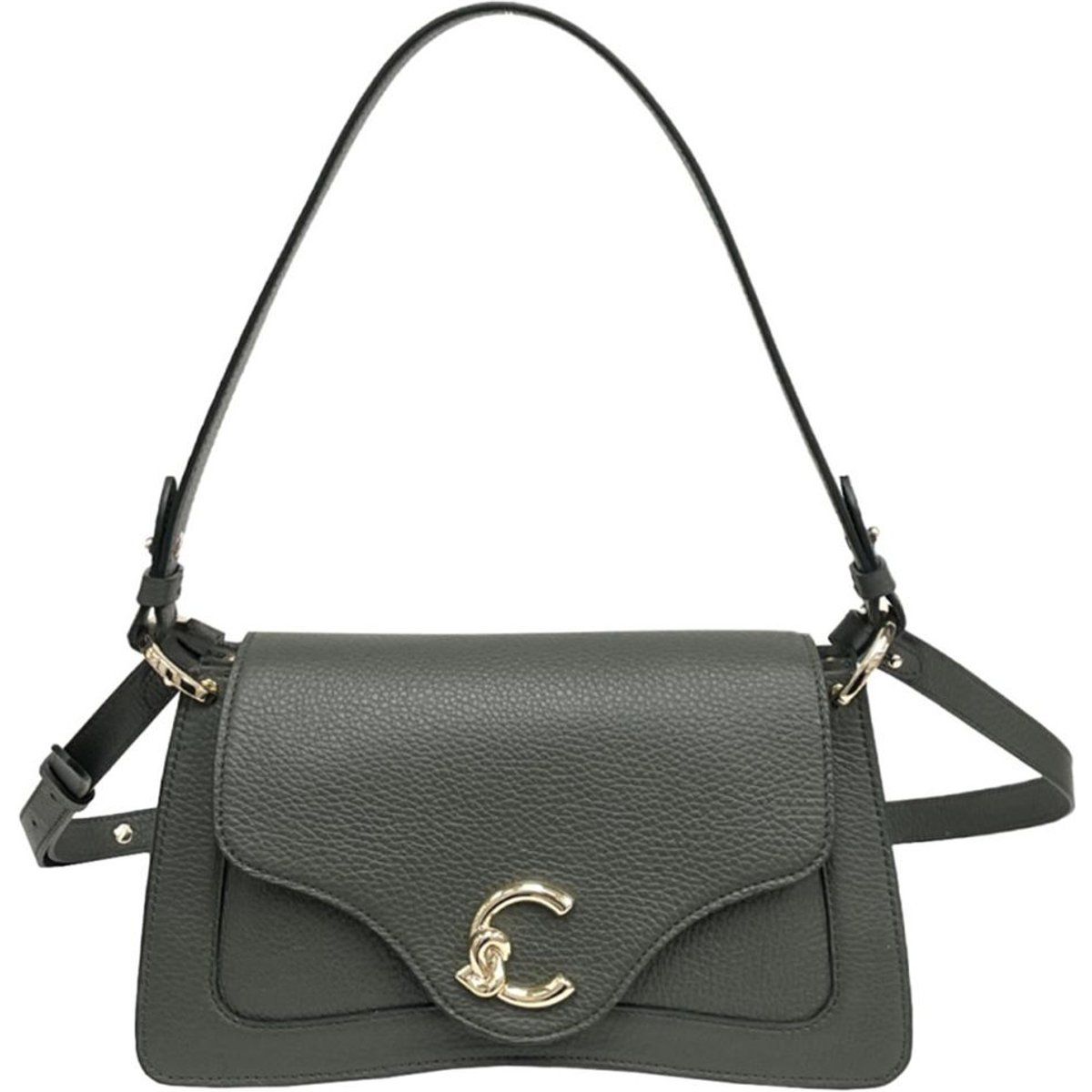 Strukturierte Leder-Schultertasche mit Logo