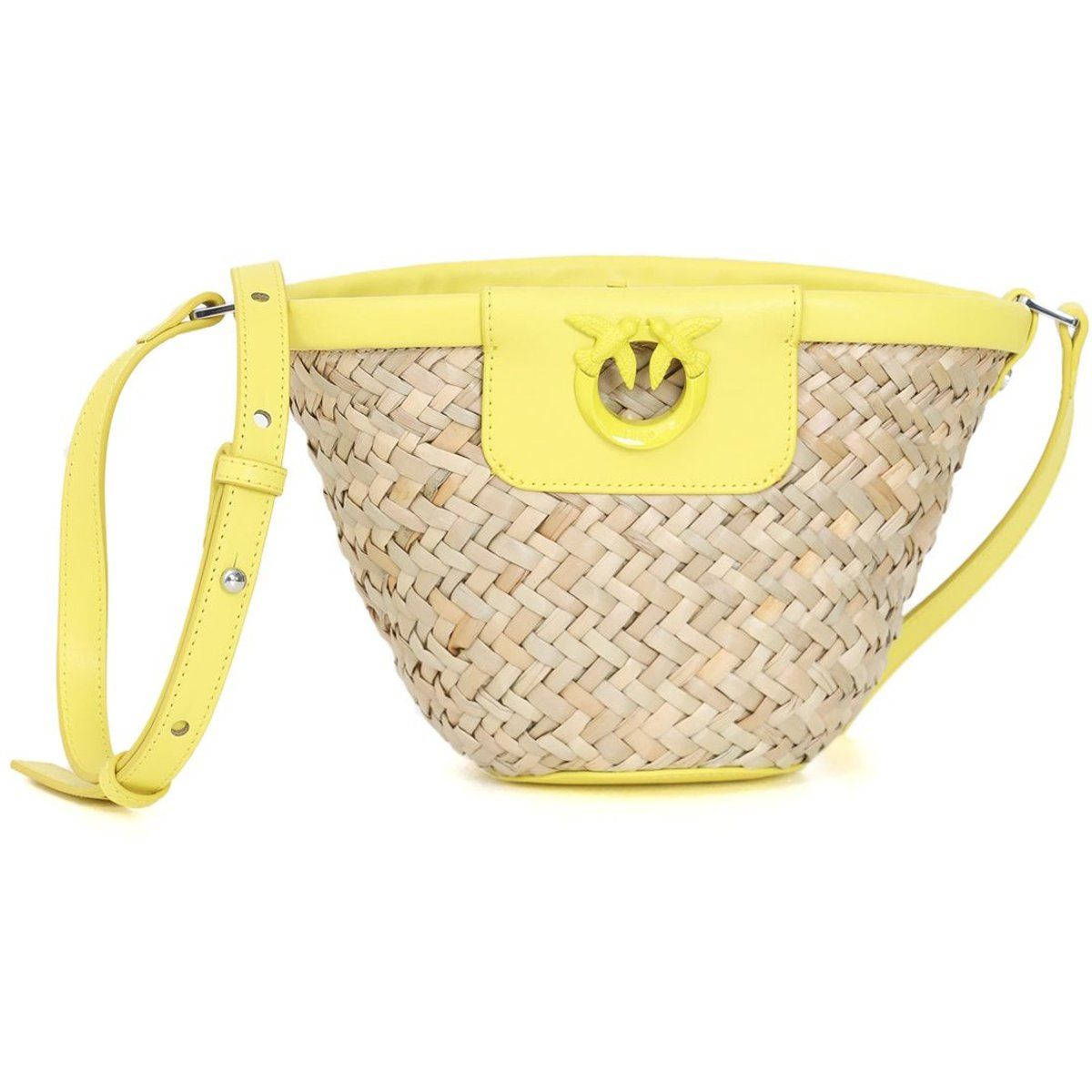Gewebte Stroh-Bucket Bag mit Klappe