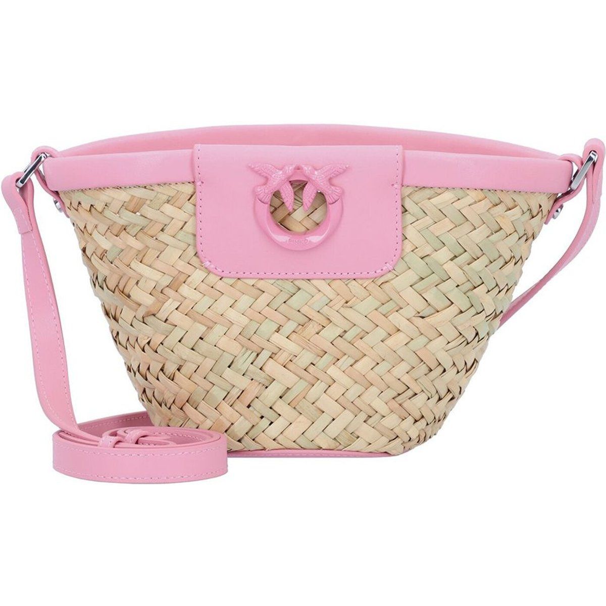 Umhängetasche aus gewebtem Bast mit Lederbesatz