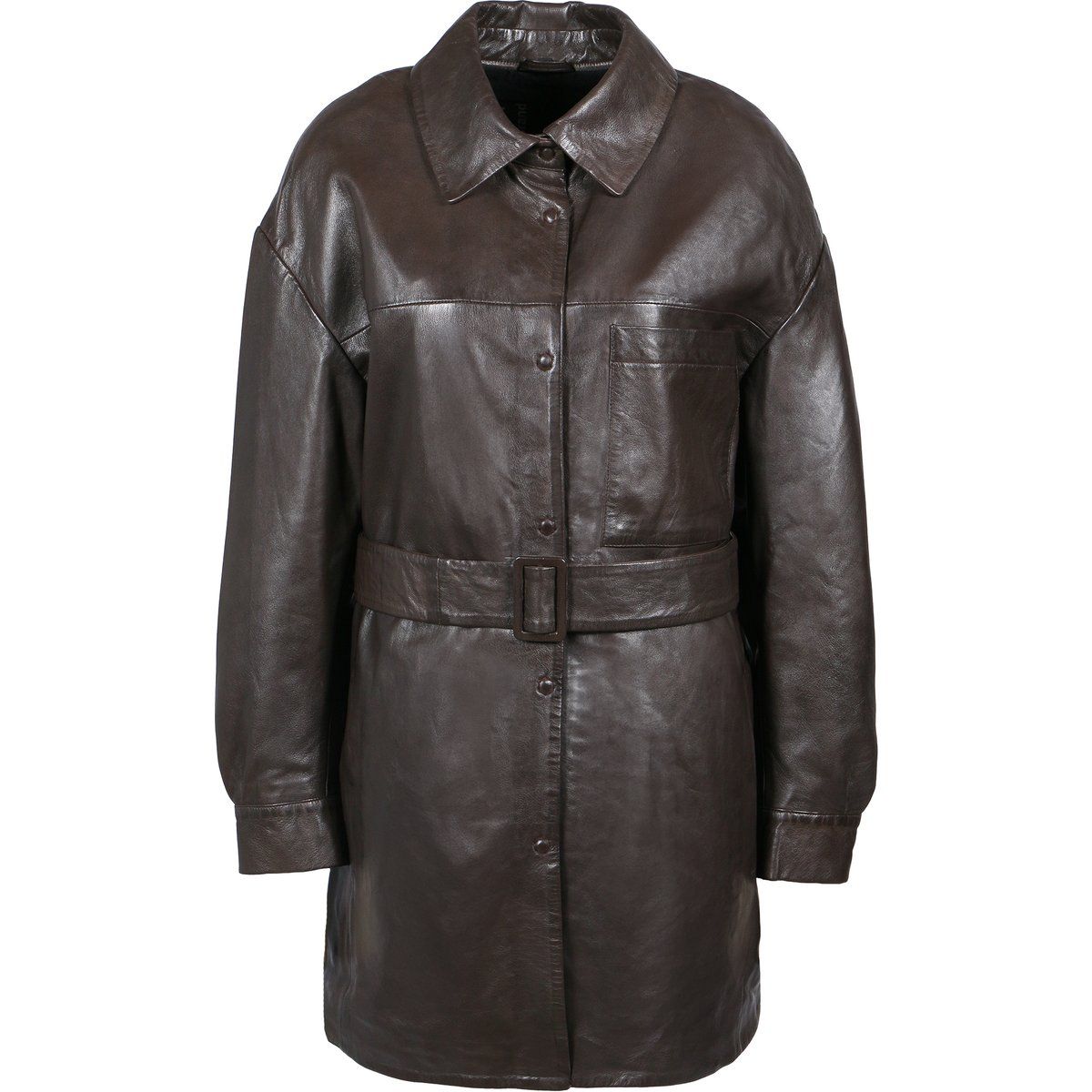 Übergroße Lederhemdjacke mit Gürtel