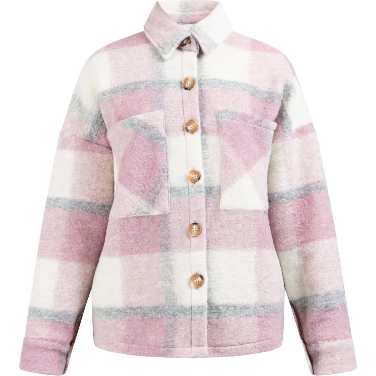 Karierte Overshirt-Jacke aus Wollmischung