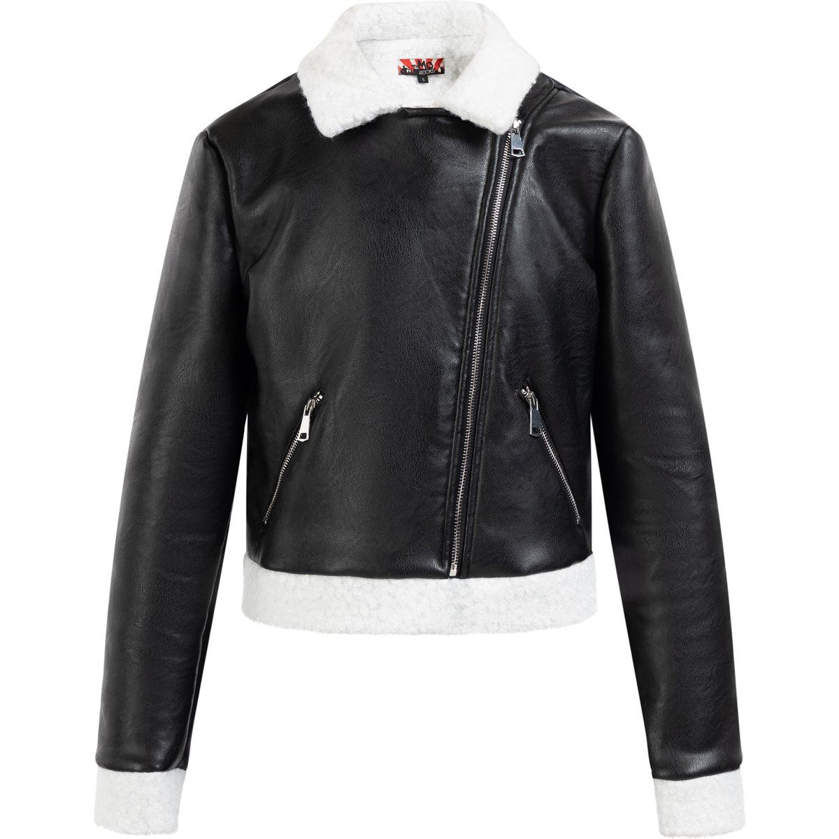 Bikerjacke aus Kunstleder mit Shearling