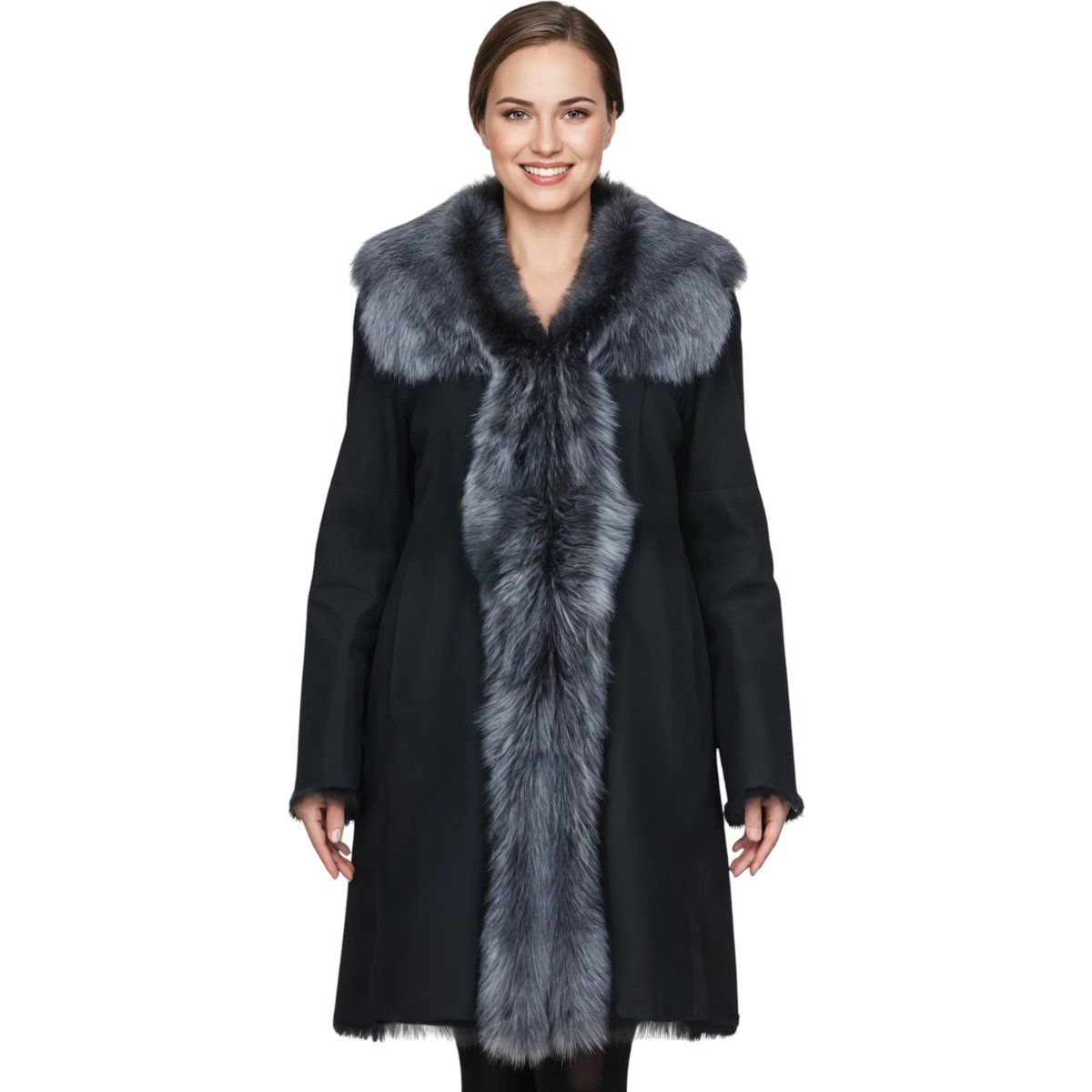 Toscana Shearling Trenchcoat mit Pelzbesatz