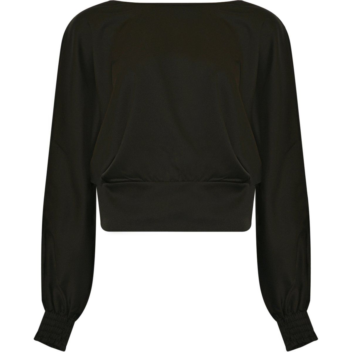 Langärmelige Cropped Bluse mit Kordelzug