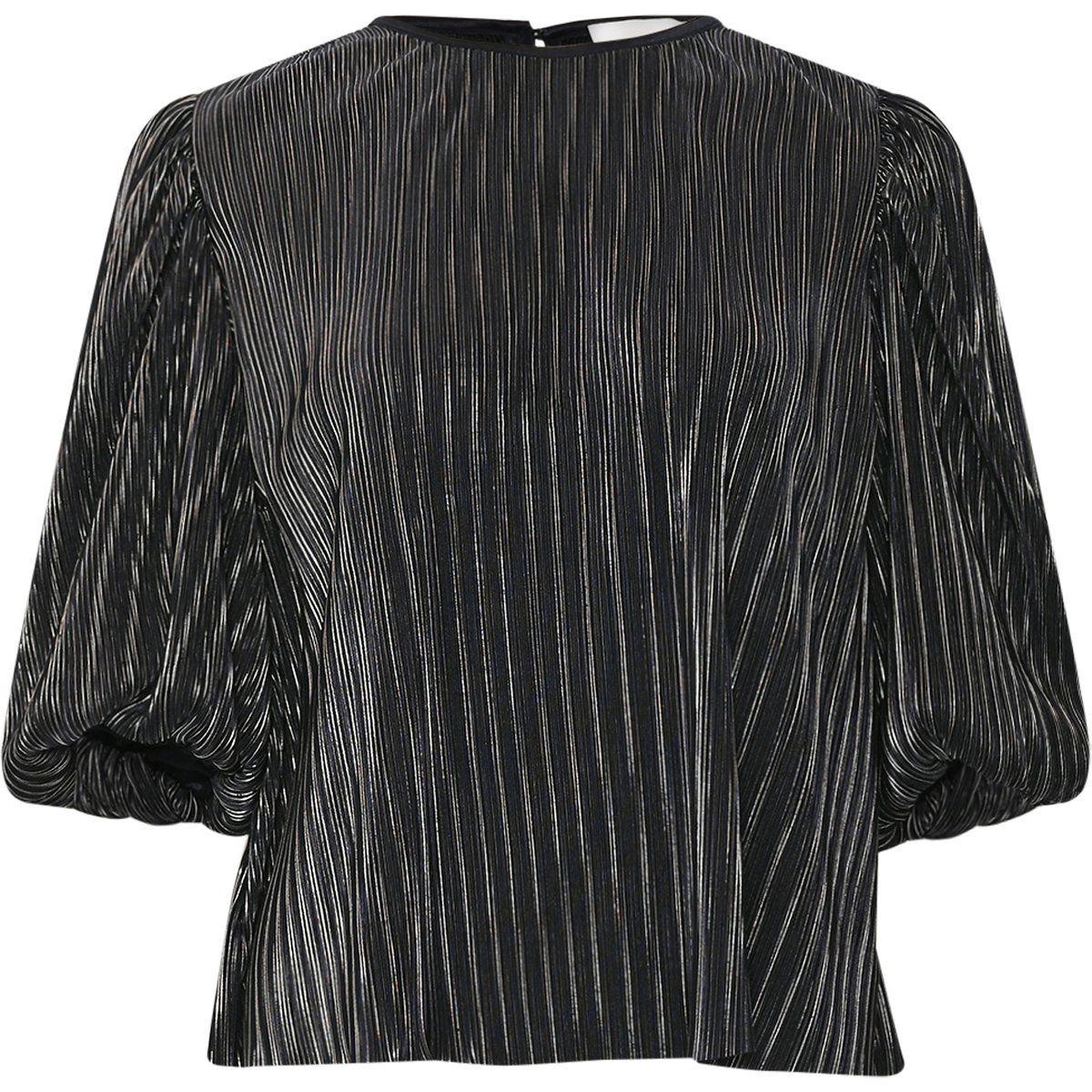 Plissee Bluse mit Puffärmeln und Metallstreifen