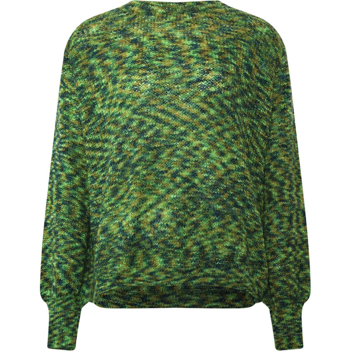 Grüner Strickpullover mit Ballonärmeln