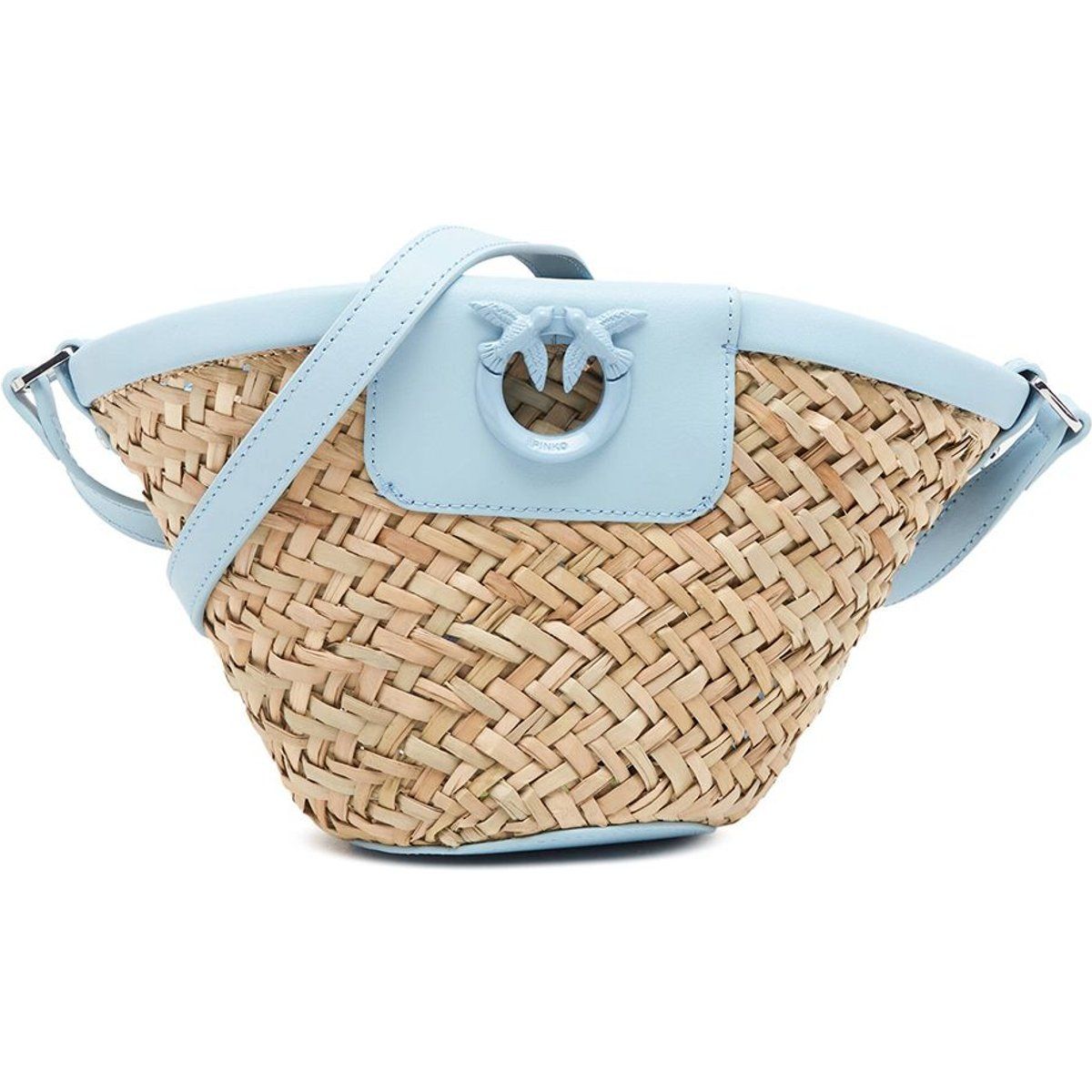 Gewebte Stroh-Bucket Bag mit Lederbesatz