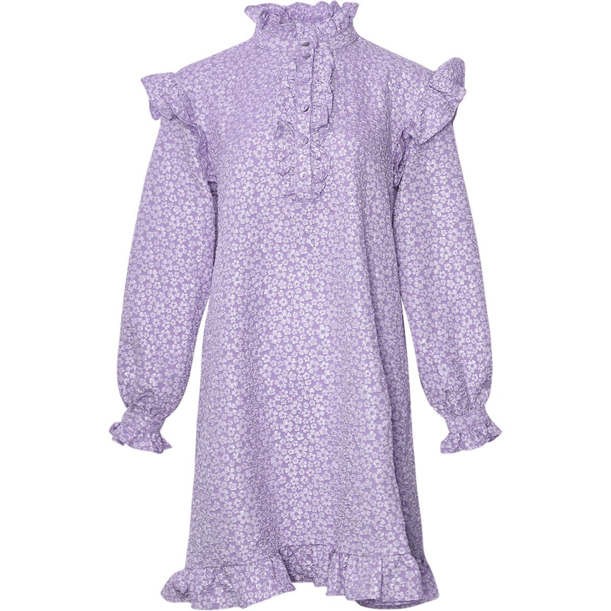 Rüschen-Minikleid mit Blumenmuster und langen Ärmeln