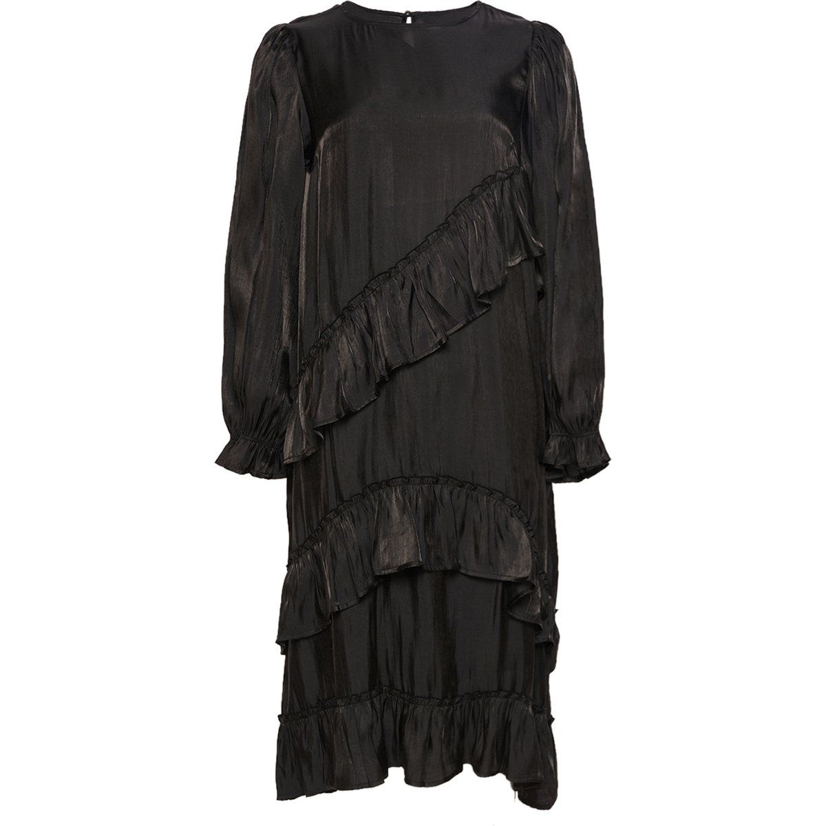 Gerüschtes Langarm-Midikleid