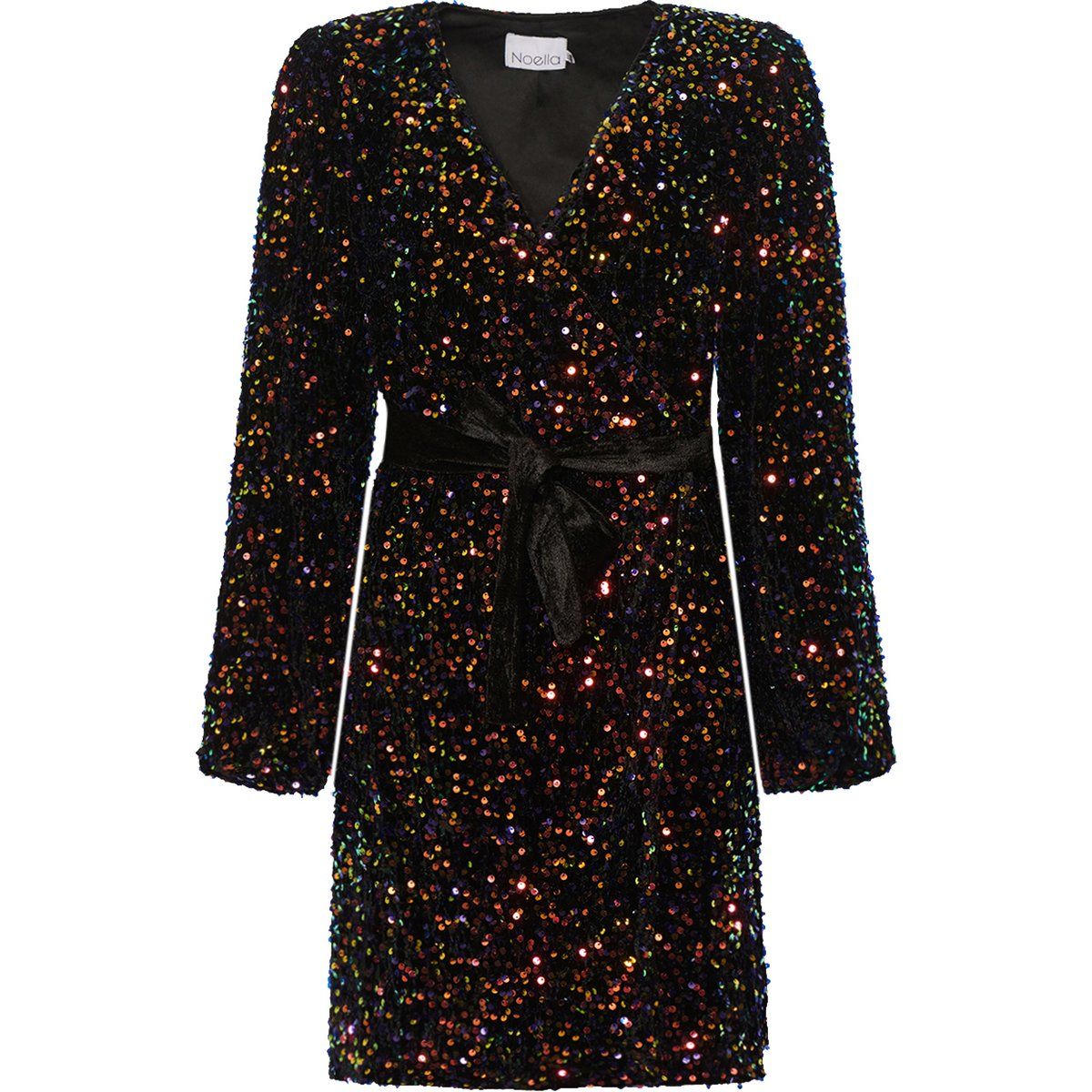 Funkelndes Pailletten-Wickelkleid mit Gürtel
