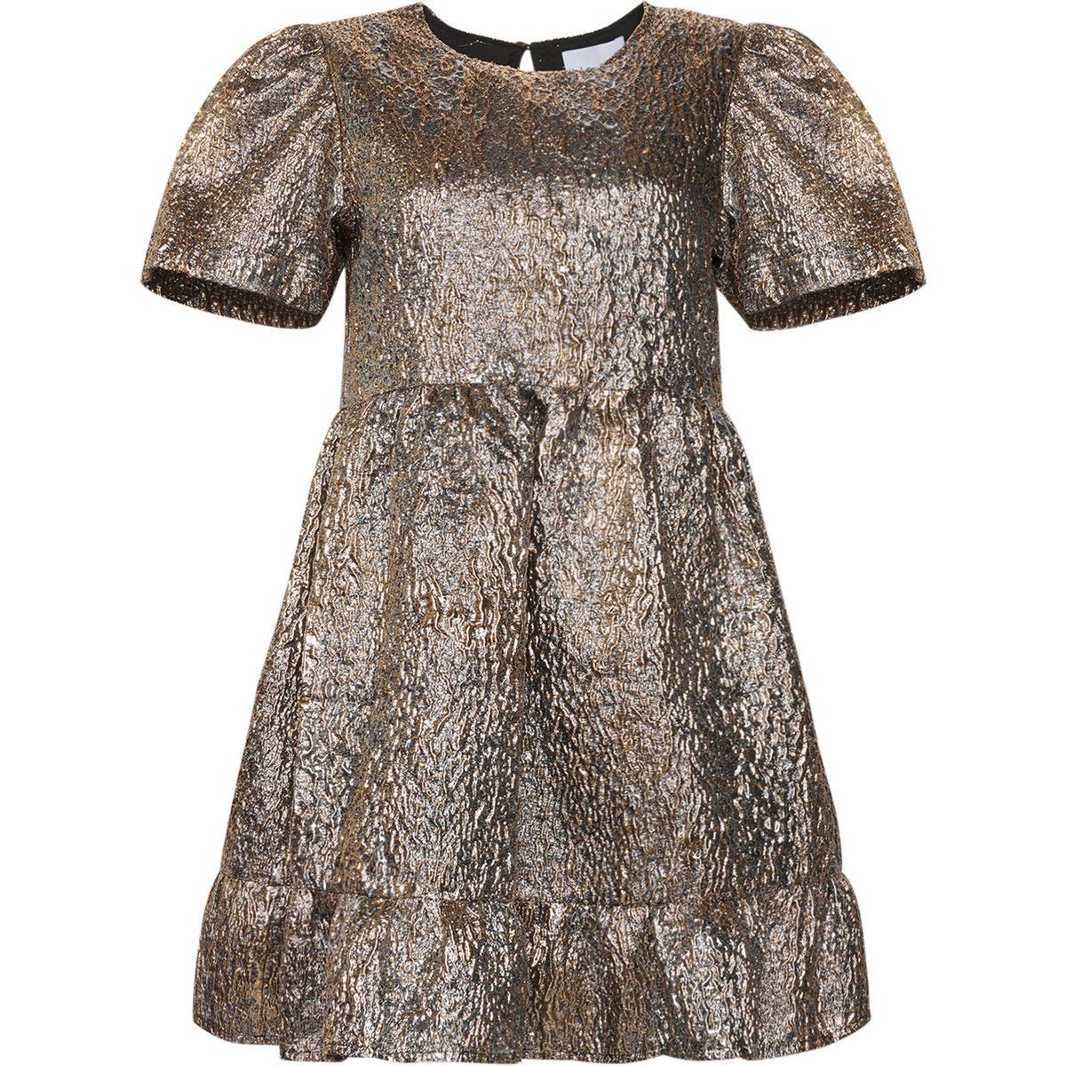 Schimmerndes Metallic-Minikleid mit Puffärmeln