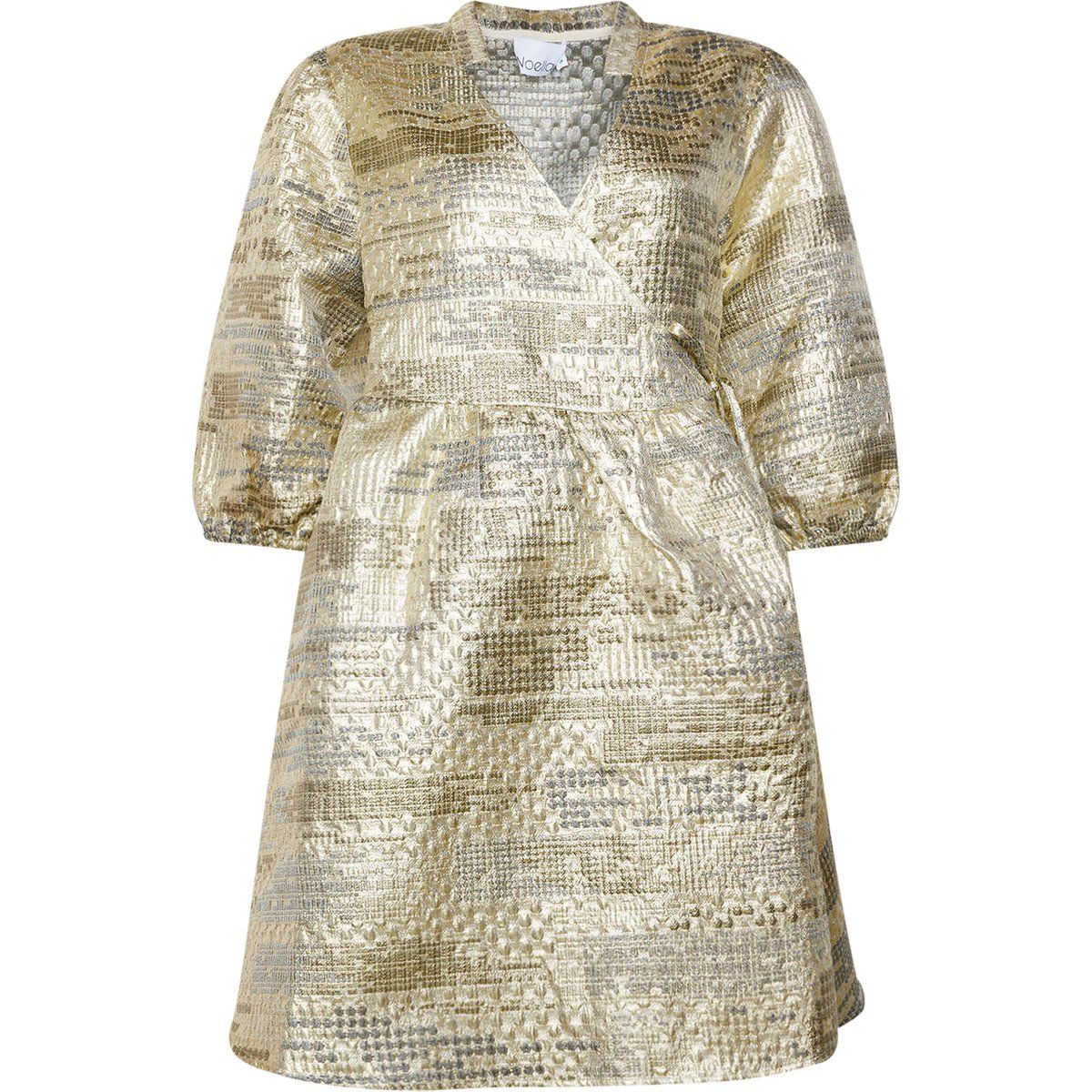Schimmerndes, goldenes Wickelkleid mit Ärmeln