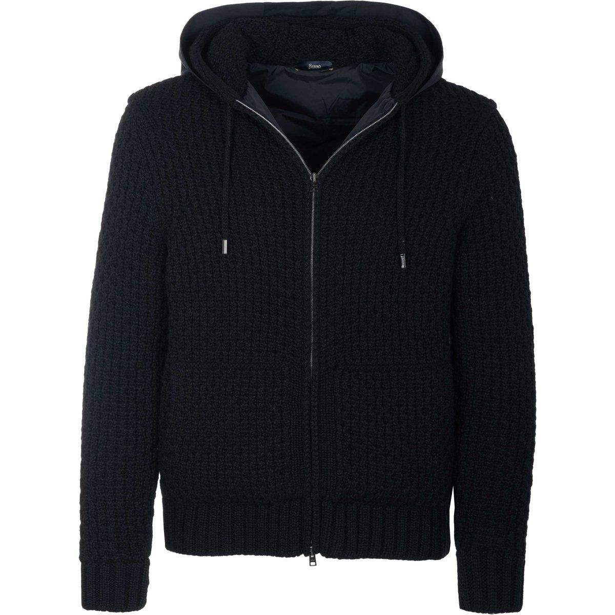 Strukturierte Kapuzenstrickjacke mit Reißverschluss