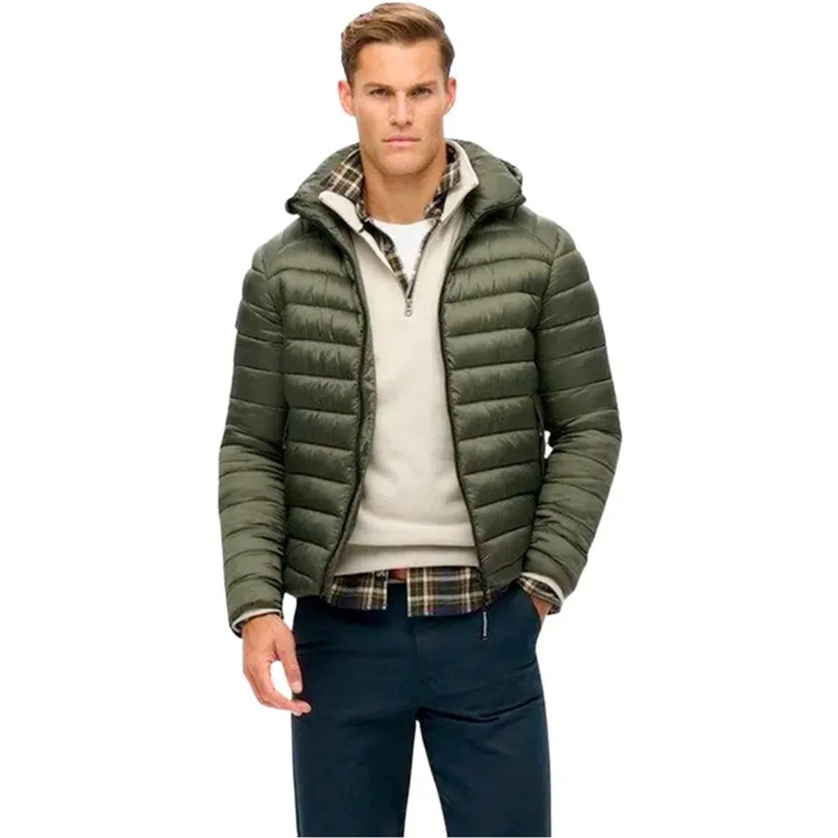 Herrenwattierte, leichte Jacke mit Kapuze