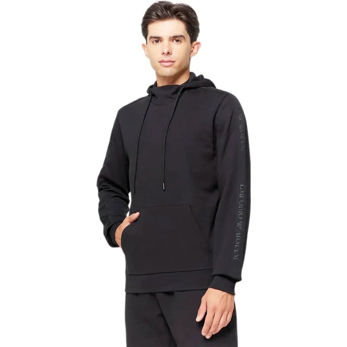 Herren-Kapuzenpullover aus schwarzem Baumwollfleece