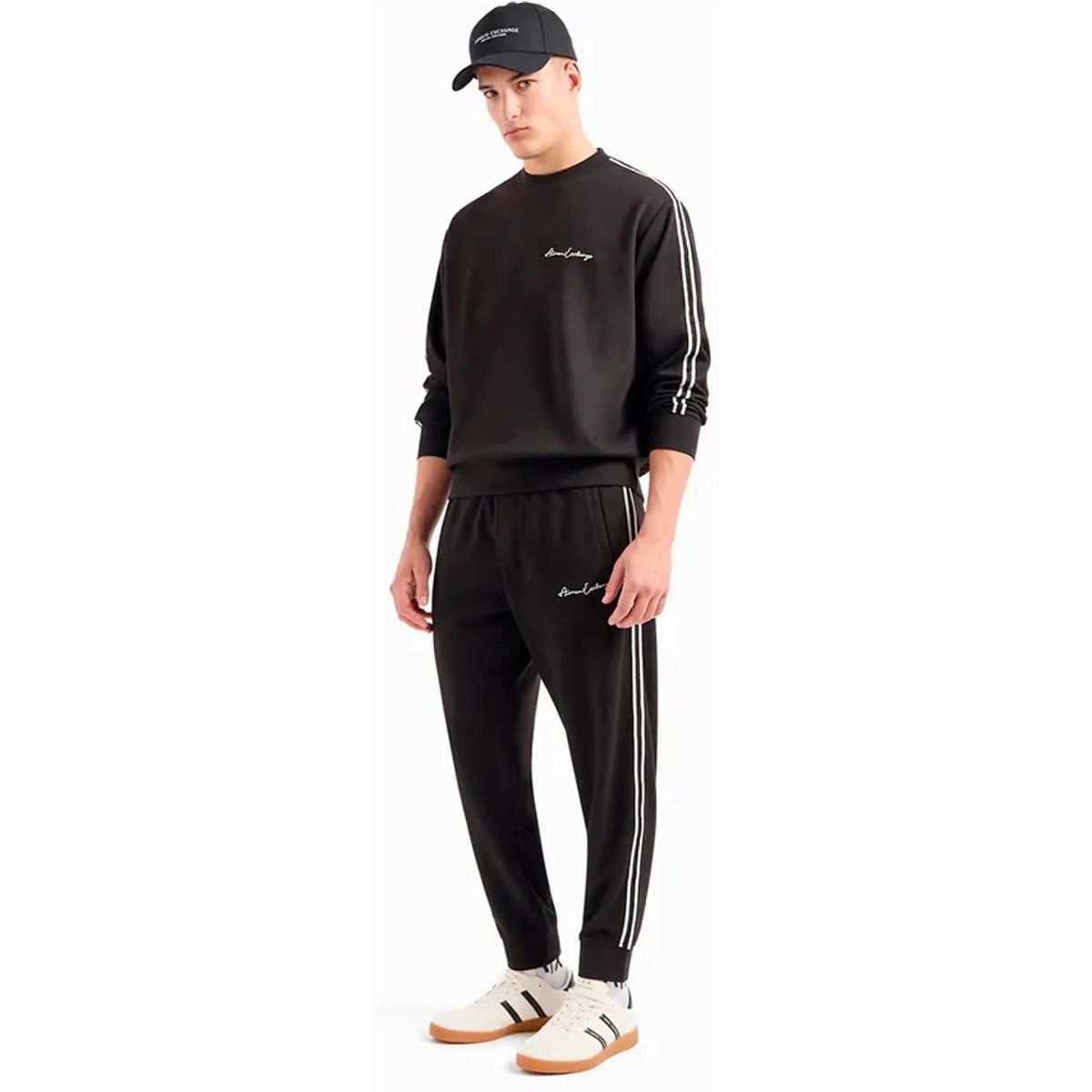 Schwarzes Herren-Sweatshirt mit Ärmelstreifen