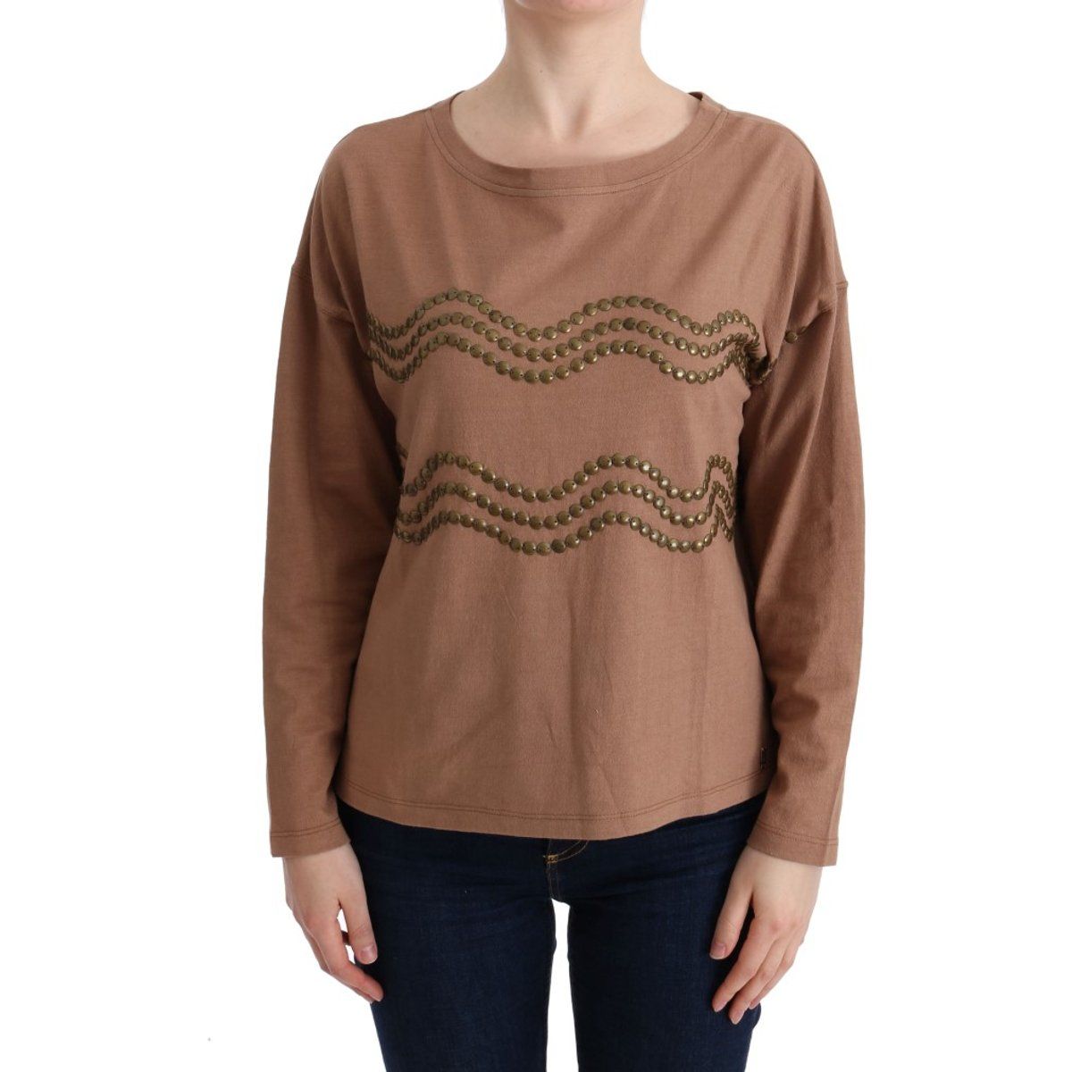 Langarmshirt mit Wellenmuster und Nieten