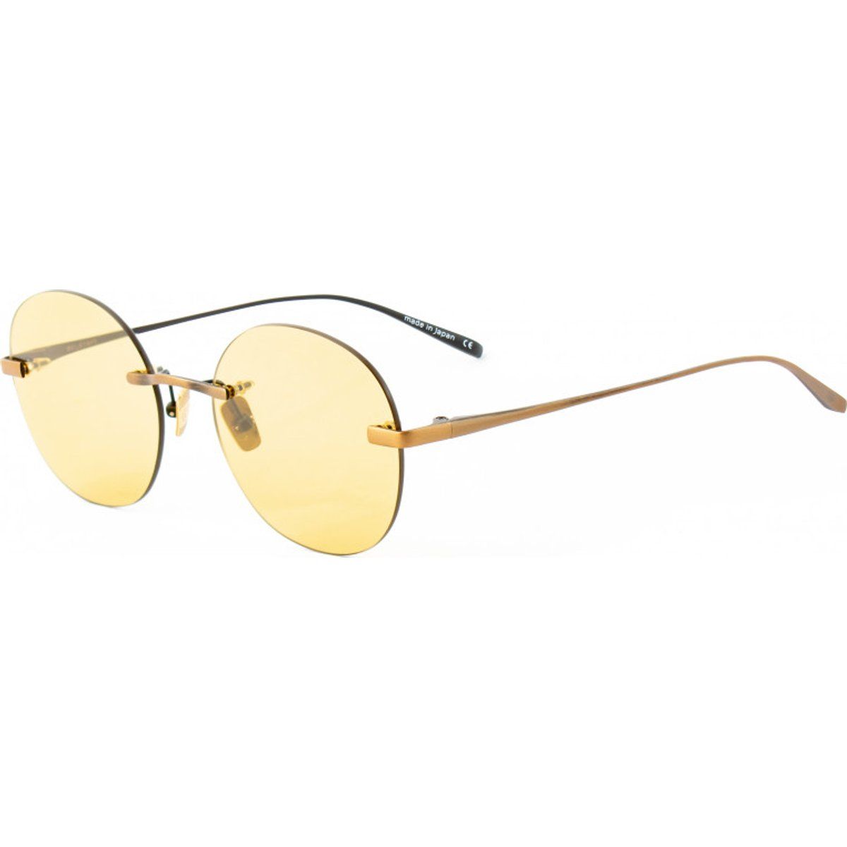 Runde randlose Sonnenbrille mit gelben Gläsern
