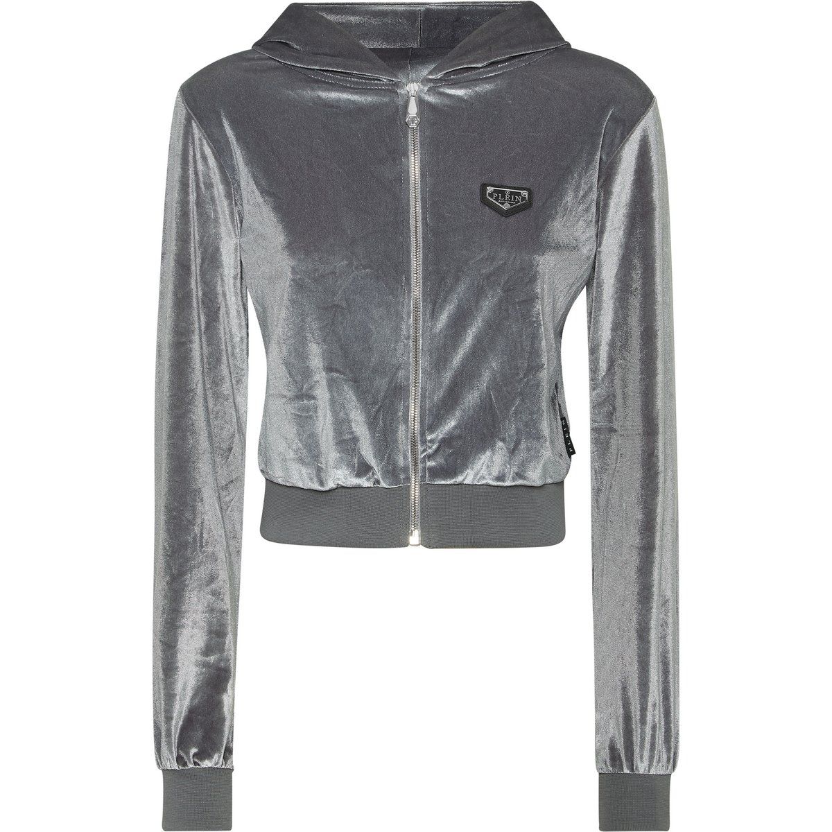 Velours-Sweatjacke mit Reißverschluss und Strasslogo