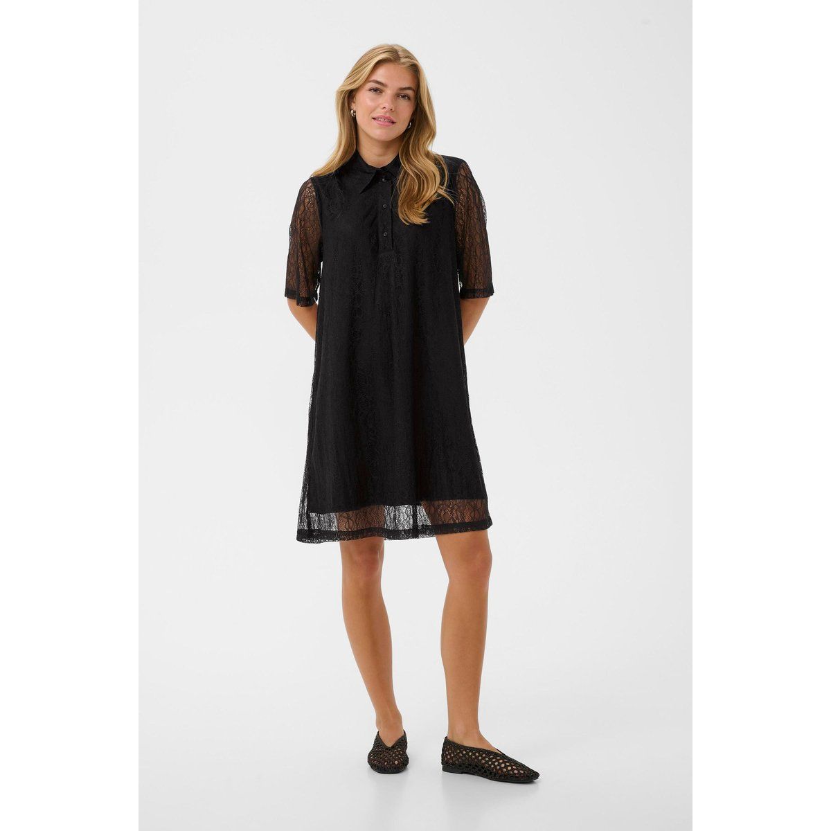 Elegantes A-Linien Hemdblusenkleid aus Spitze