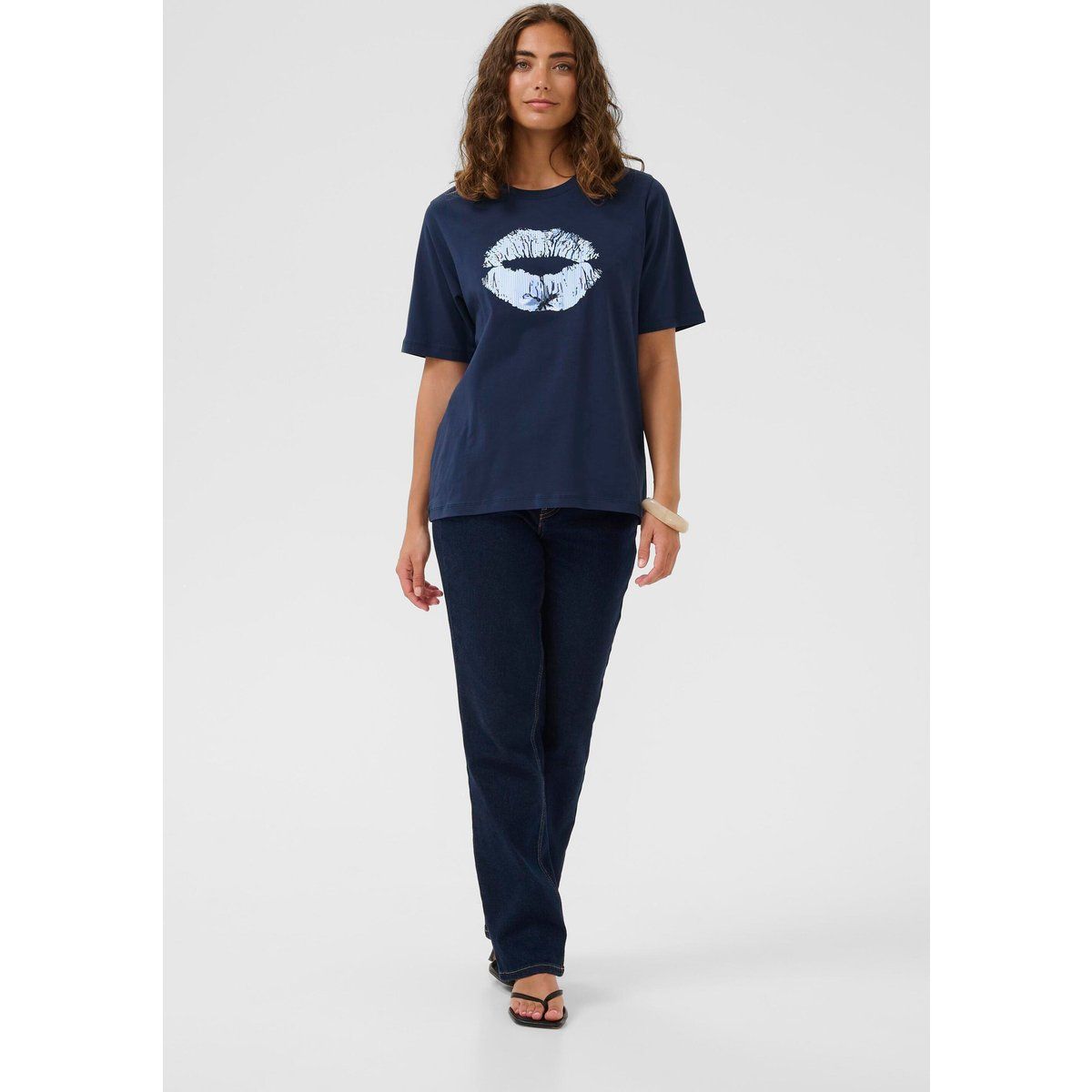 T-Shirt mit Grafik-Lippenprint und lockerer Passform
