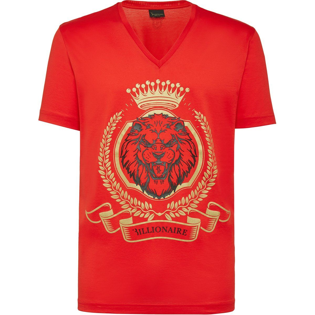 Rotes Löwen Grafik V-Ausschnitt T-Shirt