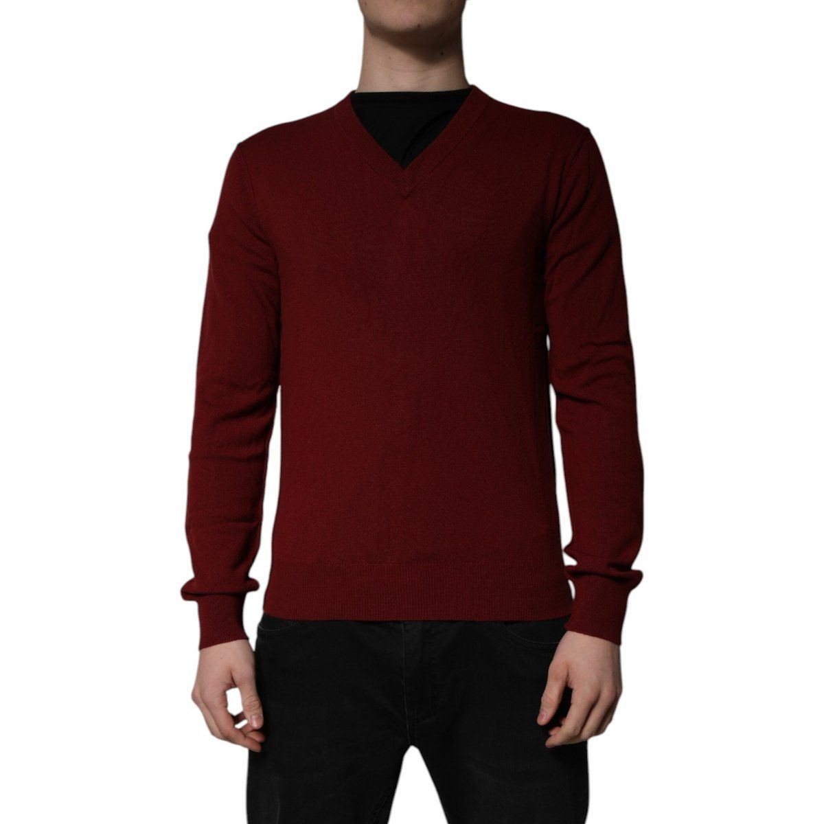 Klassischer Merinowolle V-Ausschnitt Pullover
