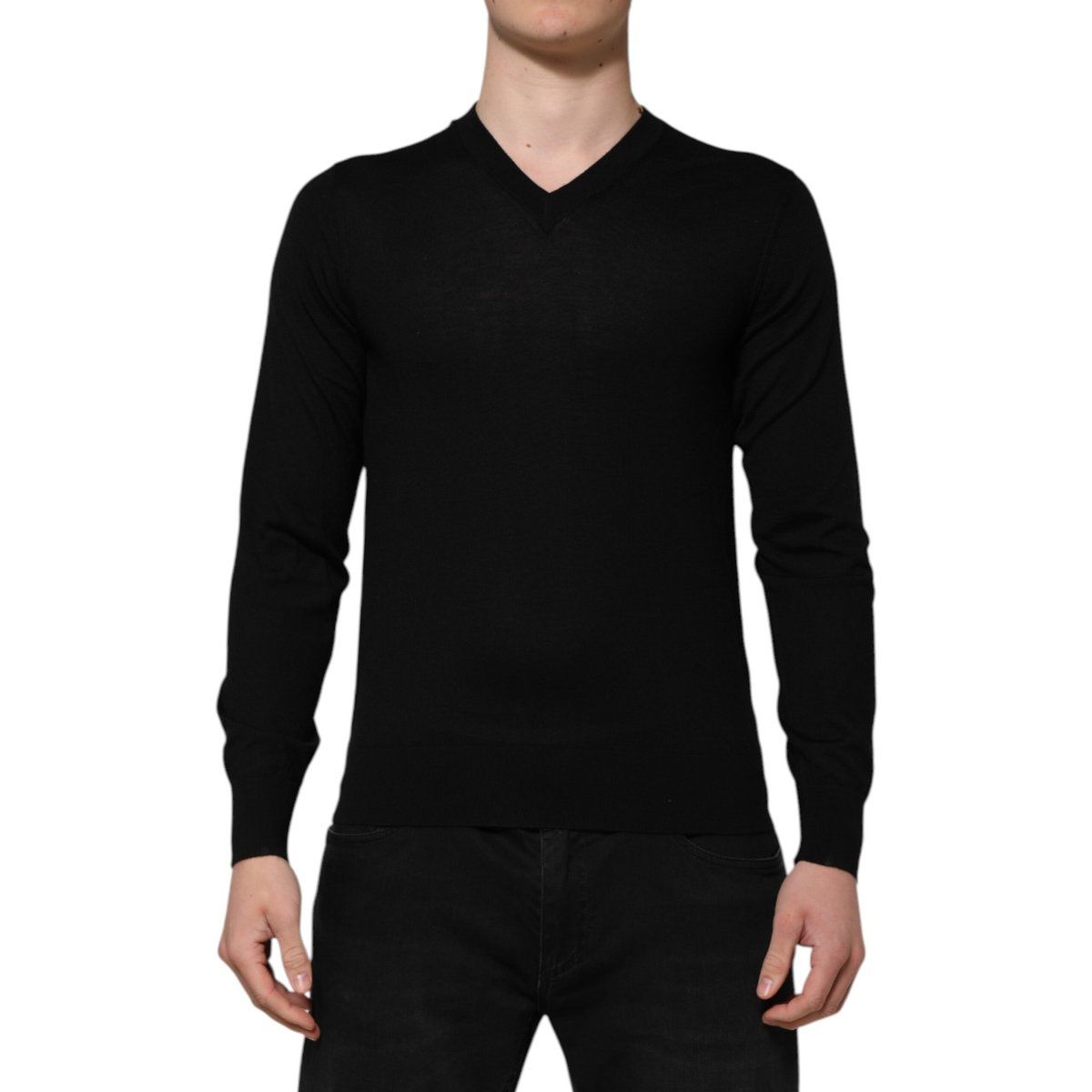 V-Ausschnitt Woll Langarm-Stricktop