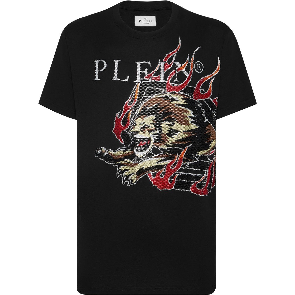 Löwen Grafik T-Shirt mit Strasssteinen