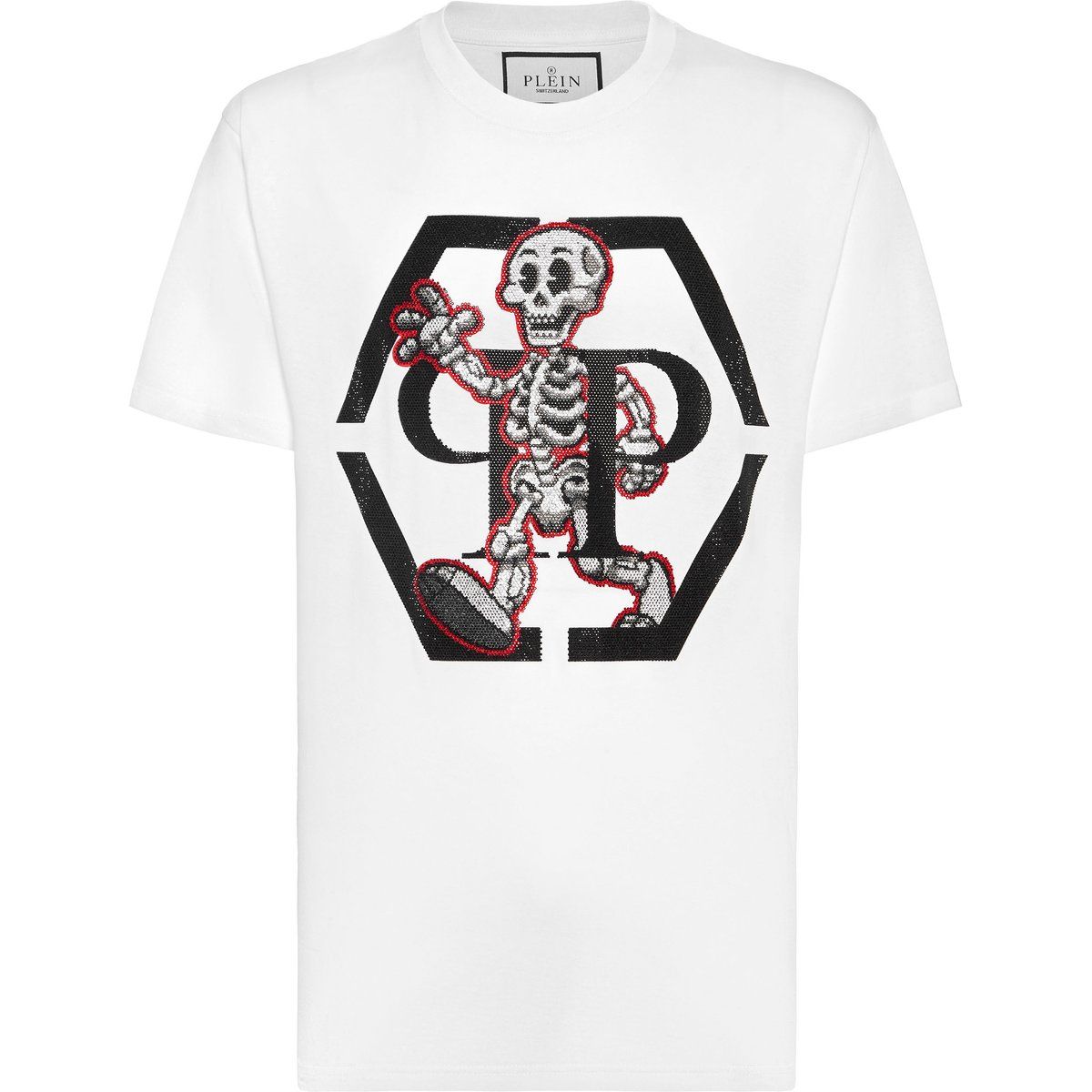 T-Shirt mit besetztem Skelett-Print