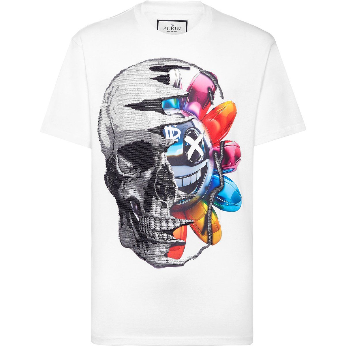 Grafik T-Shirt mit Totenkopf und Blume