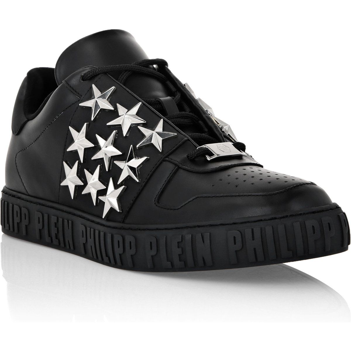 Schwarze Leder Lo-Top Stern Sneaker