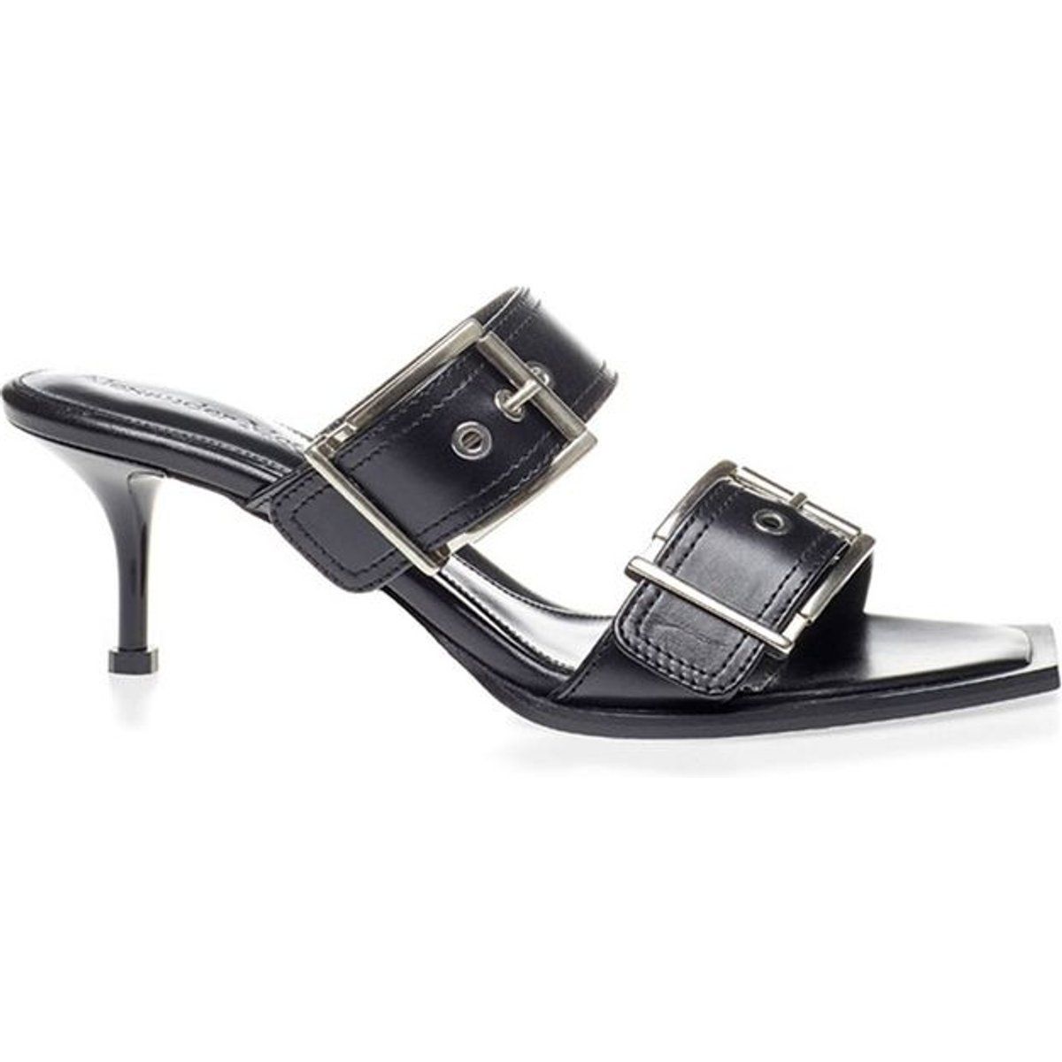 Doppelschnallen-Leder-Sandalen Stilname Schwarz