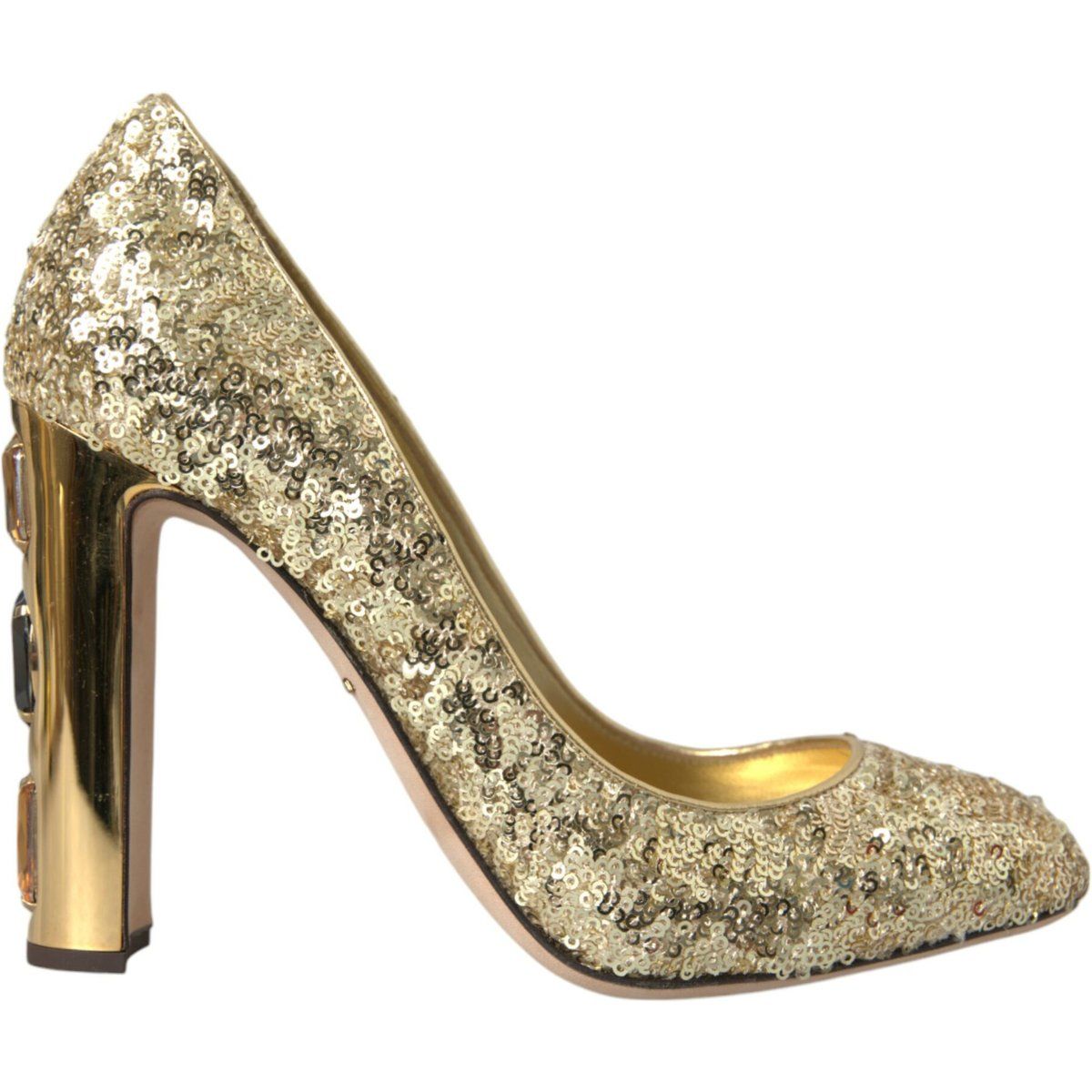 Pailletten-Pumps mit juwelenbesetztem Absatz