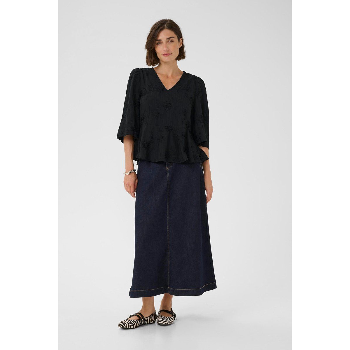 Peplum-Bluse mit V-Ausschnitt, Relaxed Fit