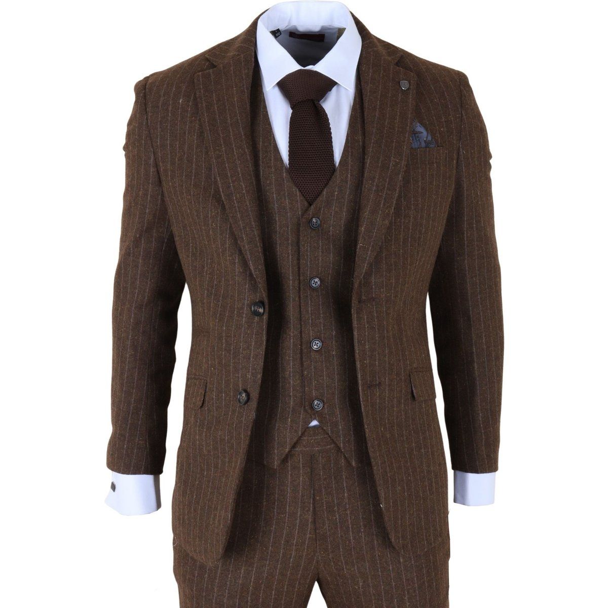 Brauner Herren Slim Fit Anzug mit Nadelstreifen