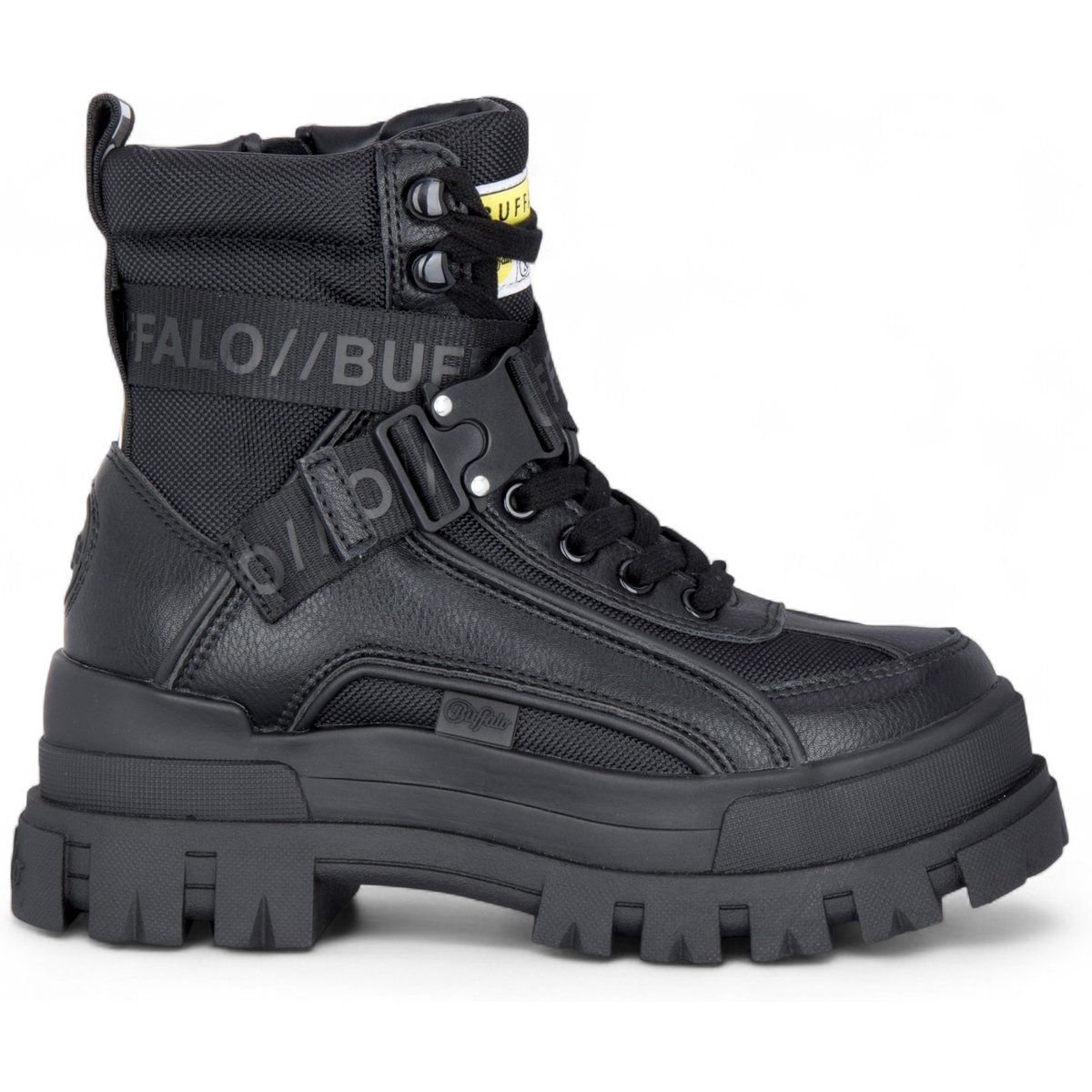 Schwarzer, klobiger Plateau-Combat-Stiefel