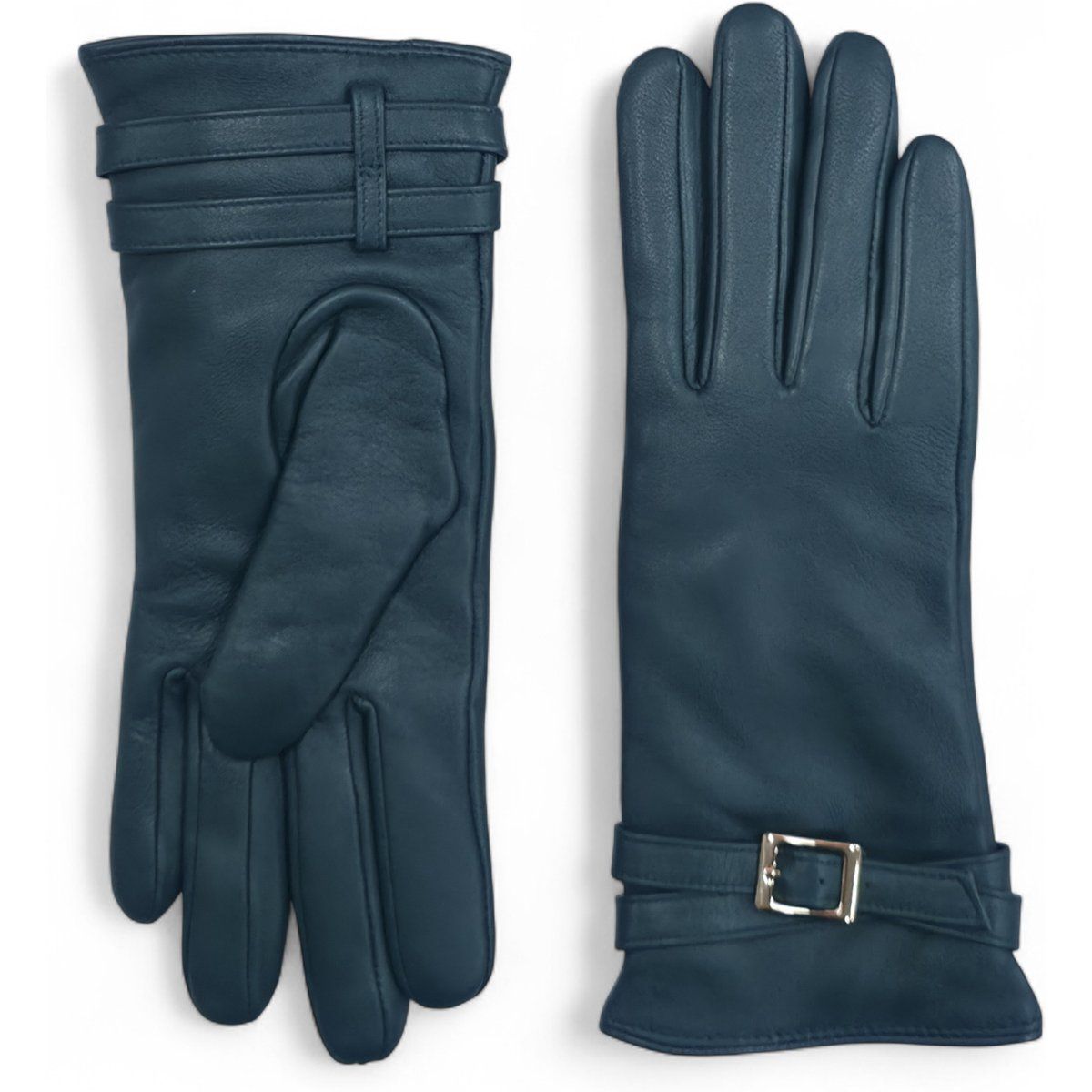 Türkisblaue Winterhandschuhe aus Leder für Damen