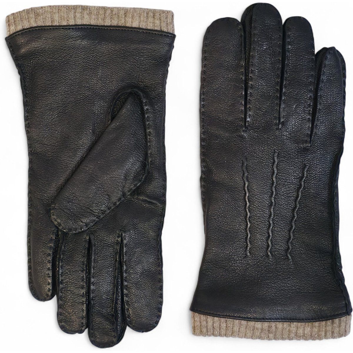 Leder-Winterhandschuhe mit Strickbündchen