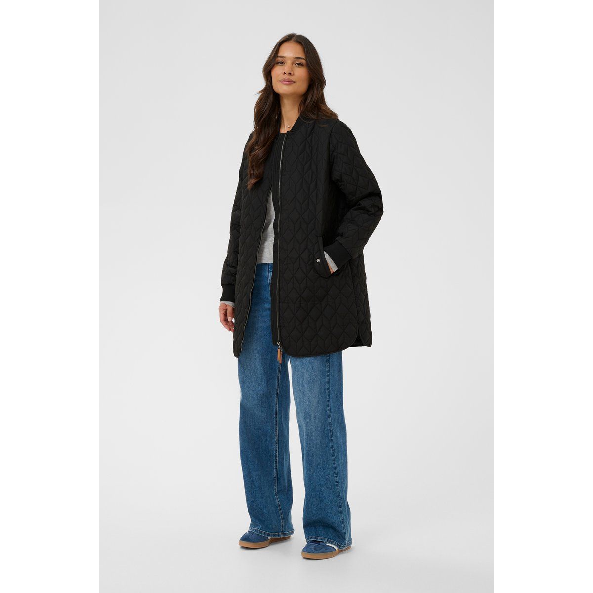 Schwarze gesteppte Longline Jacke
