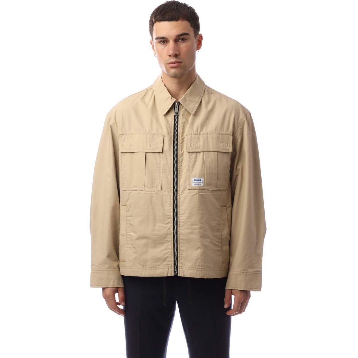 Beige Ripstop Herren Jacke mit Reißverschluss