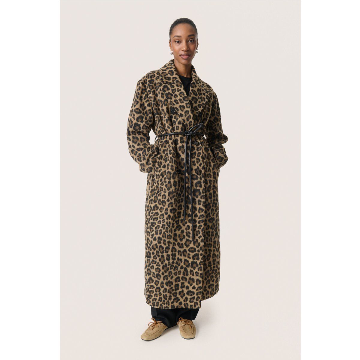 Mantel mit Animal-Print und übergroßem Gürtel