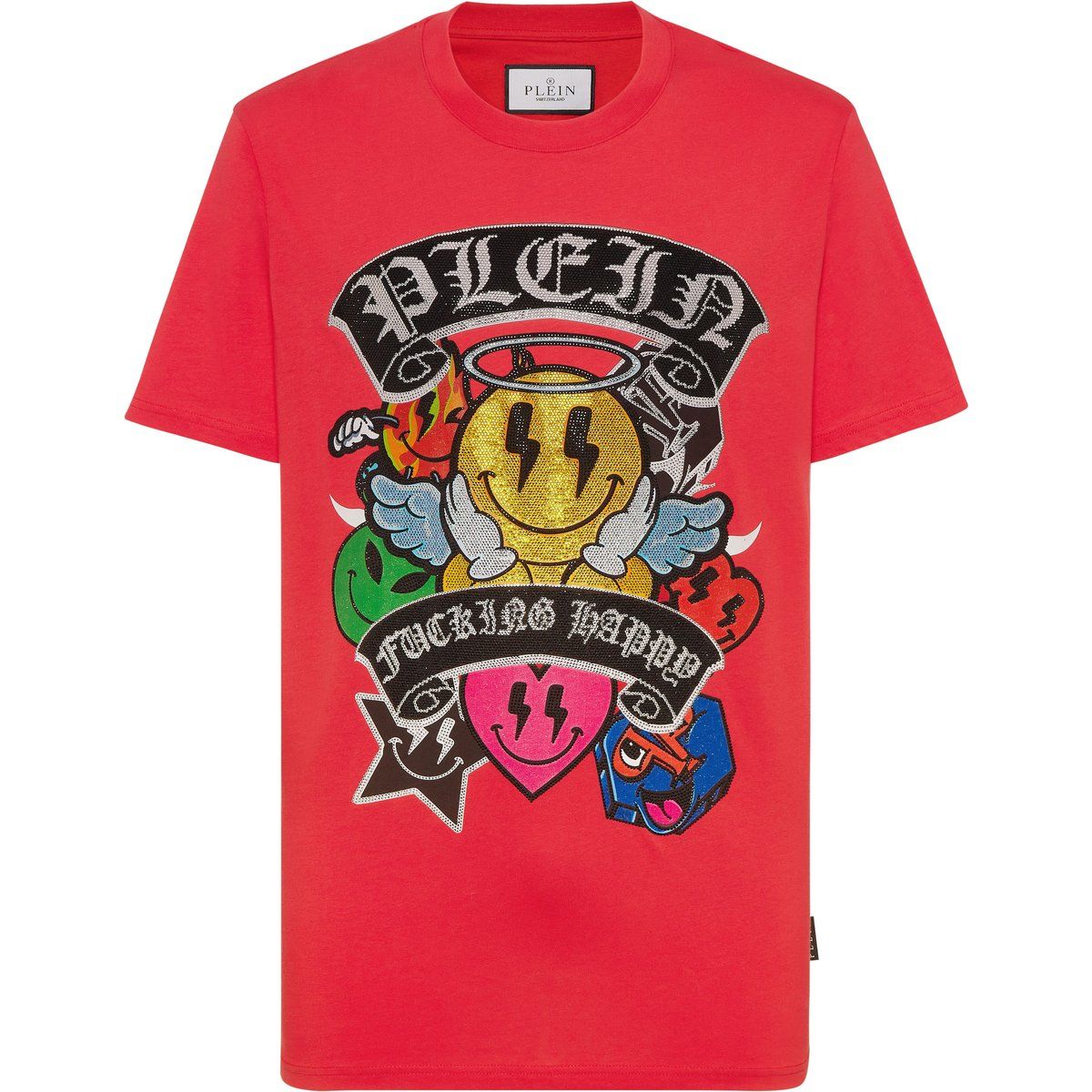 T-Shirt mit Strassmuster und Grafikprint