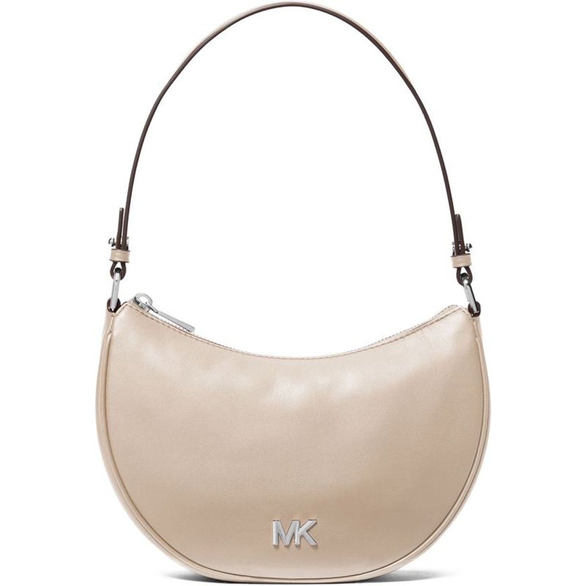 Elegante taupefarbene Leder Halbmondtasche