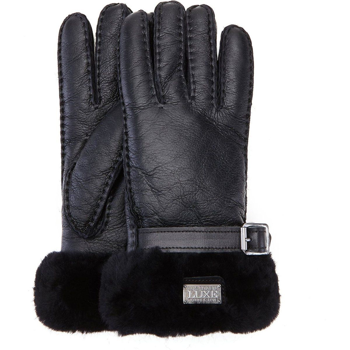 Schwarze Lederhandschuhe mit Pelzbesatz