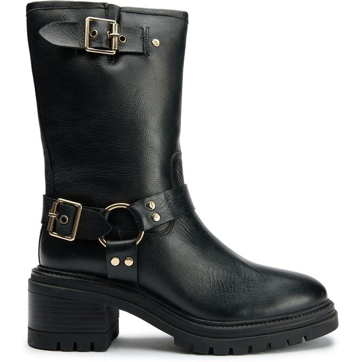 Schwarze Leder Biker Stiefel bis zur Wade